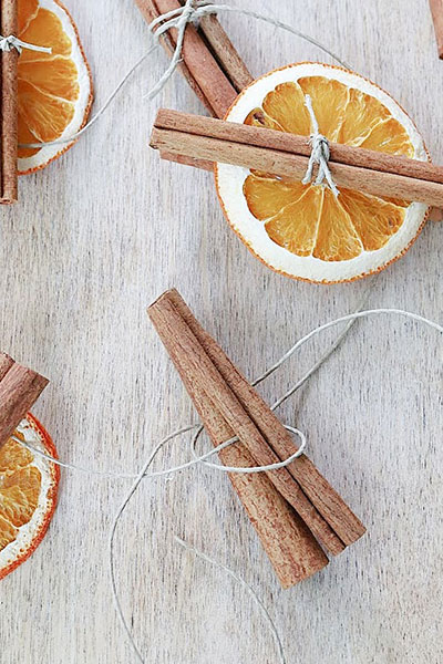 Cinnamon stick and orange slice ornaments