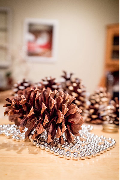 Gold-dipped pinecones