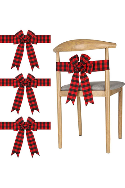 Plaid ribbon bows on dining chairs