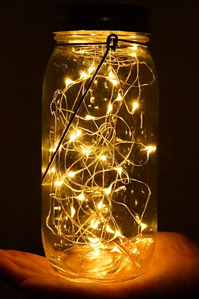 String lights inside mason jars