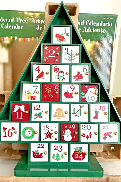 Wooden Christmas tree advent calendar